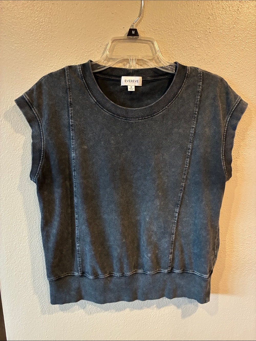Evereve Washed Black Crewneck Cap-Sleeve Sweatshirt